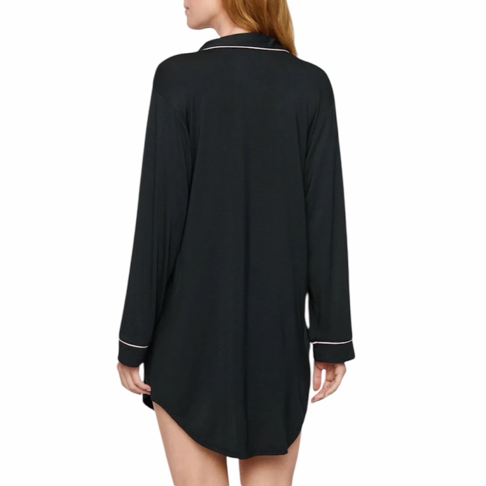 Eberjey Gisele Women's Medium Black Button Down long Sleeve Pijama Sleepshirt - Picture 2 of 13